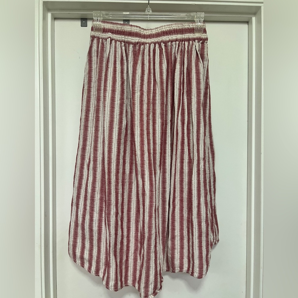 Max Studio High Low Midi Skirt Striped Cream/Red Cotton Women's Size Large - tie - Picture 4 of 10